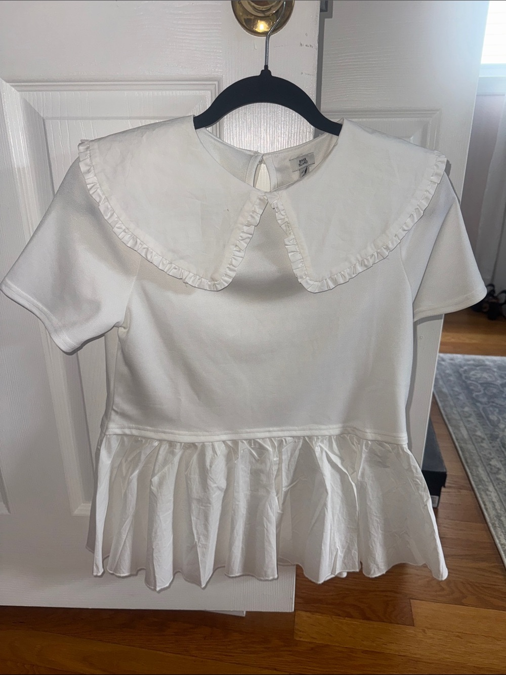 River Island White Ruffle Collar Peplum Top